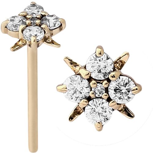  14k Gold Straight Jeweled Cluster Nose Stud : 18g (1.0mm) x 15mm