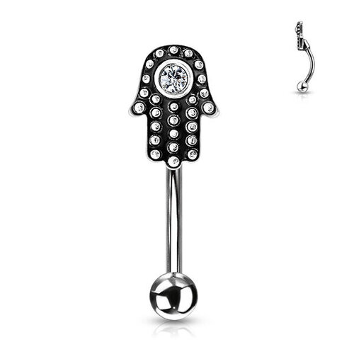  Steel Curved Barbell with Brass Hamsa