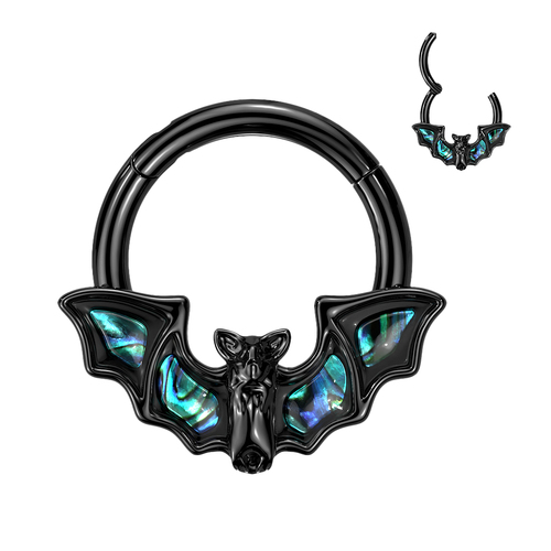  316L Surgical Steel Hinged Segment Ring with Bat and Abalone Shell Wings