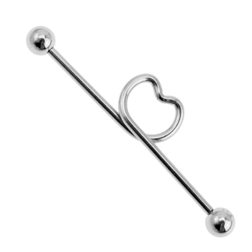  Surgical Steal Heart Loop Industrial Barbell : 1.6mm (14ga) x 38mm