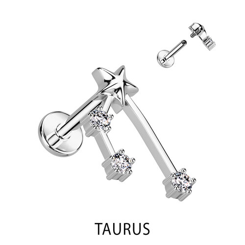 Zodiac Constellation Labret Stud Stainless Steel With Clear Crystal - Taurus