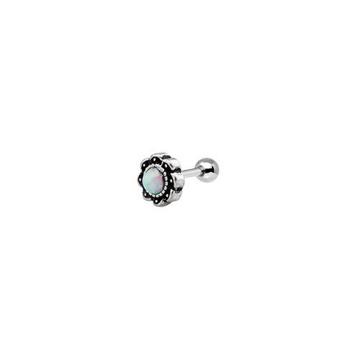  Synthetic Opal Flower Tragus Barbell : 1.2mm (16ga) x 6mm x White