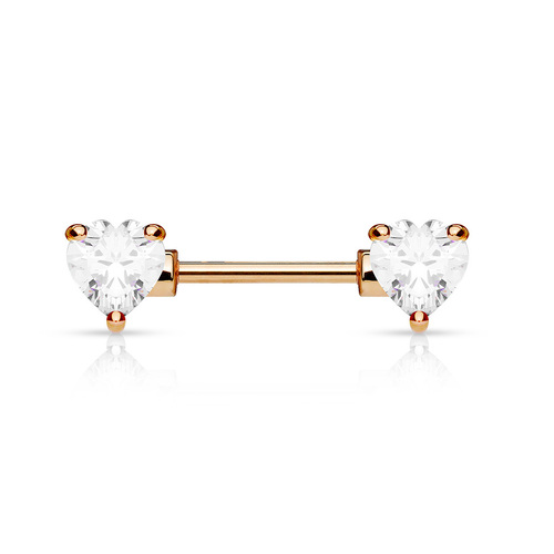  Rose Gold Plated Double Heart Jewelled Nipple Barbell