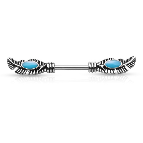  Nipple Barbell Double Tribal Feather