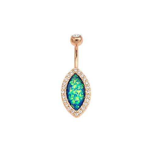 Opal Essence Rose Gold Jewelled Navel : 1.6mm (14ga) x 10mm x Dark Blue