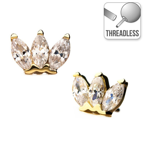  Threadless 14ct Yellow Gold Triple Marquise Cluster