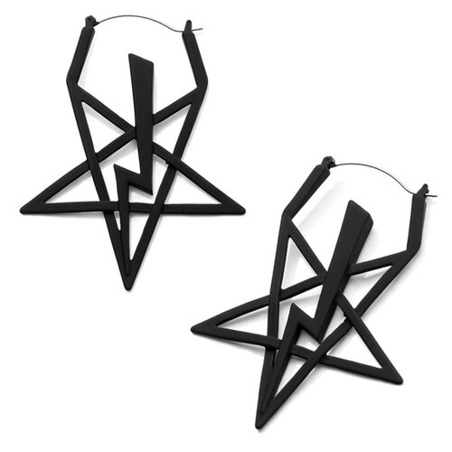  Black Lightning Bolt Star Plug Hoop Earring