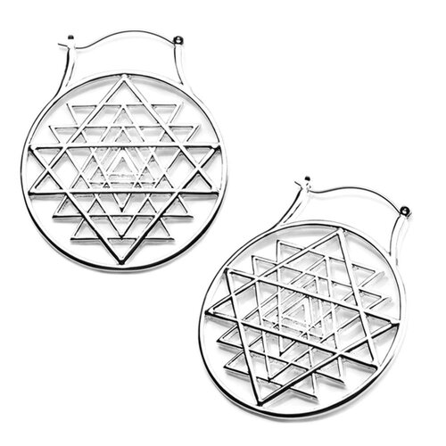  Rhodium Plated Geometric Plug Hoop Earring
