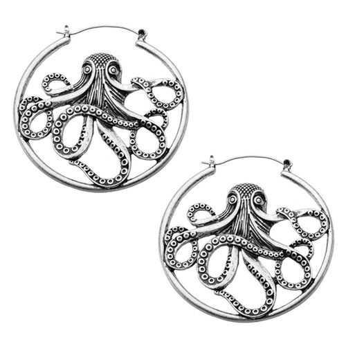  Antique Plated Octopus Plug Hoop Earring