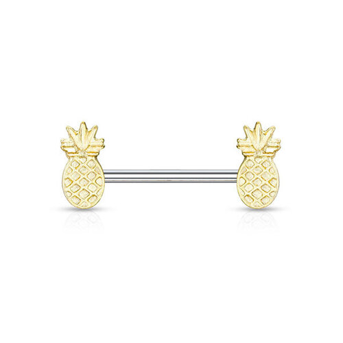  Gold Plated Pineapples with Steel Nipple Barbell