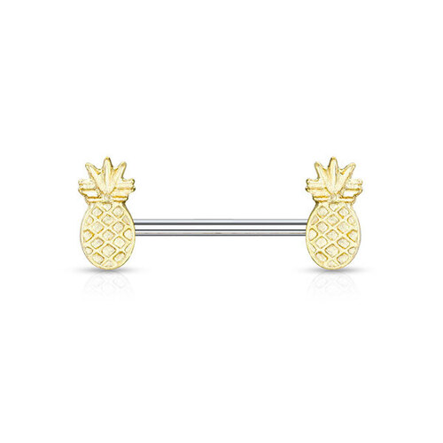  Gold Plated Pineapples with Steel Nipple Barbell