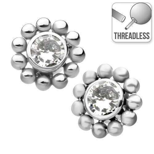  Threadless Titanium Beaded Edge Jewelled Cluster : Clear Crystal
