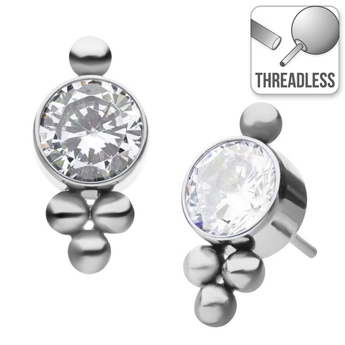  Threadless Titanium Tri-Bead Jewelled Cluster : Clear Crystal
