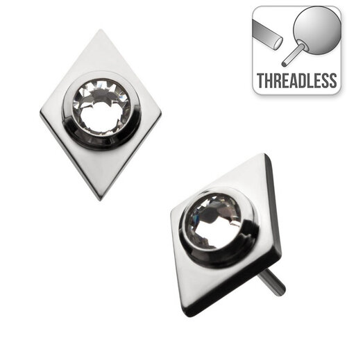 Threadless Titanium Jewelled Diamond Shaped Attachment : 4mm x 6mm Clear Crystal