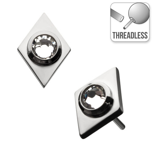  Threadless Titanium Jewelled Diamond Shaped Attachment : 4mm x 6mm Clear Crystal