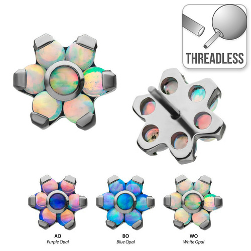  Threadless Titanium Prong Set Synthetic Opal Flower