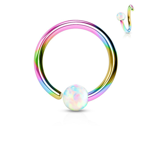  Surgical Stainless Steel Rainbow Plated Opal Ball Fixed Rings