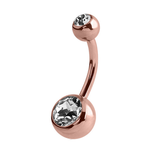  PVD Rose Gold Double Jewelled Navel Banana