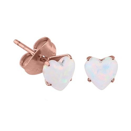  PVD Rose Gold Prong Set Opal Heart Ear Studs : Pair