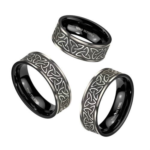 Tribal Celtic Trinity Knot Black Stainless Steel Ring