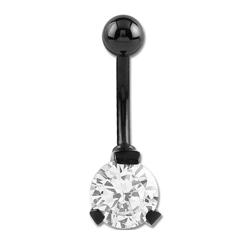  Black Steel Single Round Prong Set Navel
