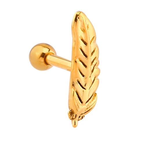  Bright Gold PVD Feather Barbell : 1.2mm (16ga) x 6mm