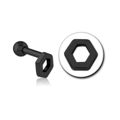  Black Steel Hollow Hexagon Decorative Micro Barbell  : 1.2mm (16ga) x 6mm