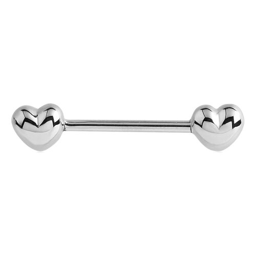 Steel Double Heart Nipple Barbell : 1.6mm (14ga) x 16mm