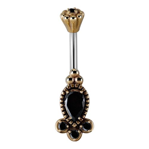  Cast Brass Black Jewelled Bead Cluster Navel