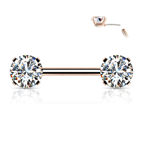  Threadless Round Gem Prong Set Rose Gold Plated Decorative Nipple Bar