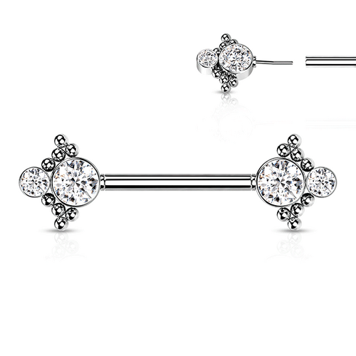  Threadless Multi Beaded Jewelled Cluster Silver Plated Decorative Nipple Barbell