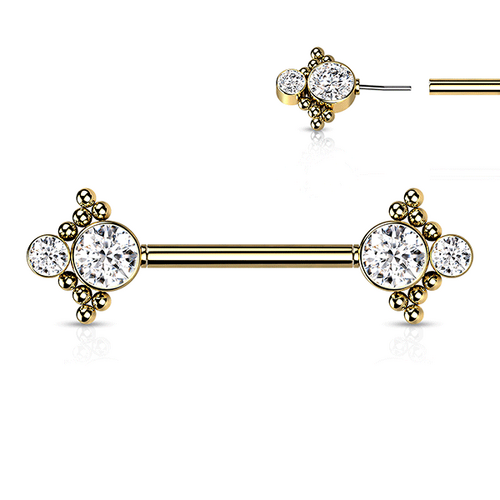  Threadless Multi Beaded Jewelled Cluster Gold Plated Decorative Nipple Barbell