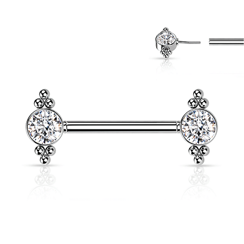 Threadless Jewelled Trinity Beaded Cluster Silver Plated Decorative Nipple Barbell