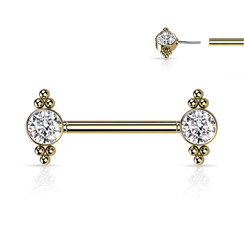  Threadless Jewelled Trinity Beaded Cluster Gold Plated Decorative Nipple Barbell