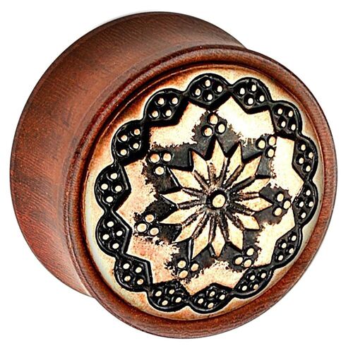  Rose Wood Plug with Brass Floral Pattern